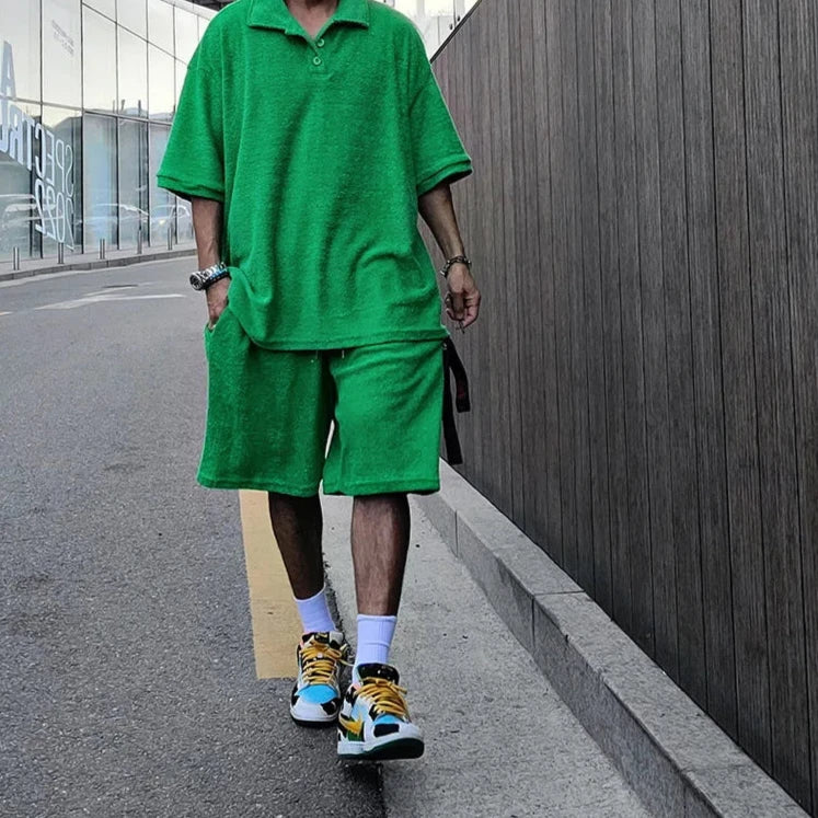 Polo Shirt Short Loose Terry Cloth Set